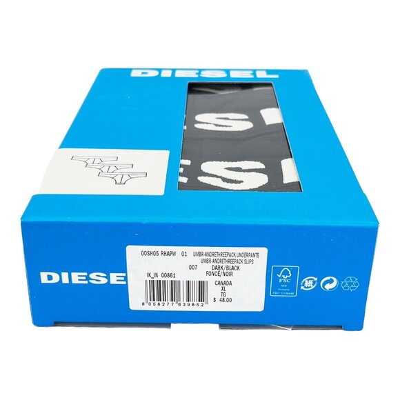 New Diesel Xl Cotton Mens Briefs 3 Pack Black - Picture 4 of 5